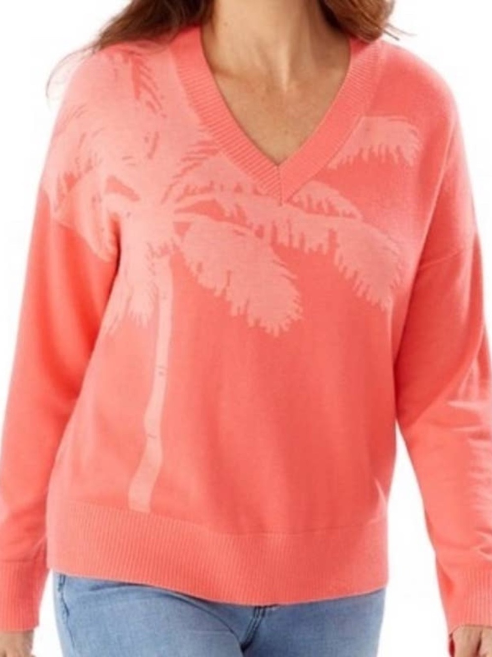Share NWT $135 TOMMY BAHAMA Courtside Palm Tree Coral Sweater Sz L / XL Cashmere